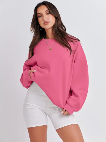 Vista 6 de ANRABESS Sudadera de manga larga para mujer, casual, cuello redondo, ajuste holgado, sudadera con capucha de forro polar para otoño