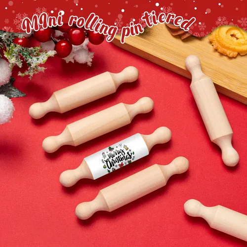 Vista 2 de 20 mini rodillos para manualidades, pequeño rodillo de masa de madera para niños en la cocina, hornear y juegos imaginativos, bandeja escalonada