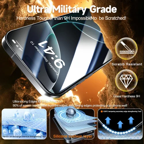 Vista 2 de Paquete de 2 protectores de pantalla para iPhone 15 Pro, dureza 9H, protector de pantalla de vidrio templado con kit de alineación automática