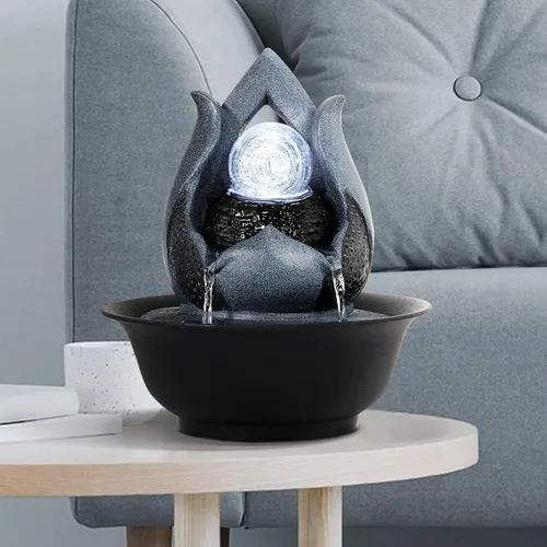Vista 4 de WICHEMI - Fuentes de mesa de agua interior con bola rodante LED, fuente de agua Feng Shui Zen de meditación para escritorio, cascadas de agua