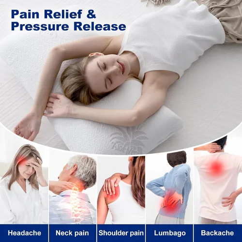 Vista 5 de MLILY Almohada cervical para dormir de lado, almohada cervical para el dolor de cuello, almohada de espuma viscoelástica con infusión de carbón