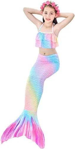 Vista 3 de Traje de baño para niñas con colas de sirena para nadar, traje de baño de princesa con guirnalda