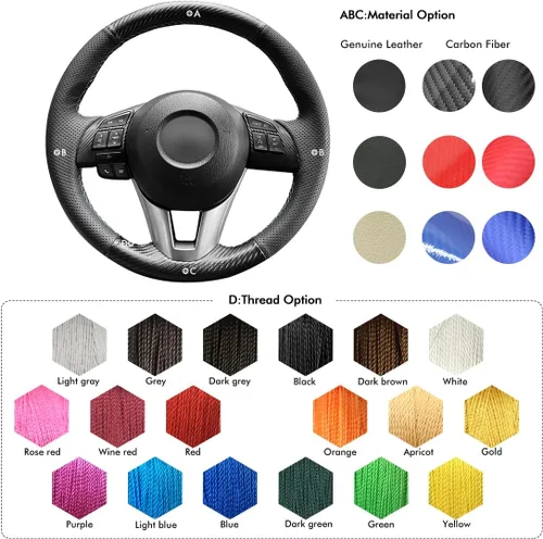 Vista 5 de MEWANT Funda para volante de automóvil para Mazda 3 2014-2016 Mazda 6 2014-2016 Mazda 2 2015-2017 CX-3 2016-2017 CX-5 2013-2016 para Scion iA 2016