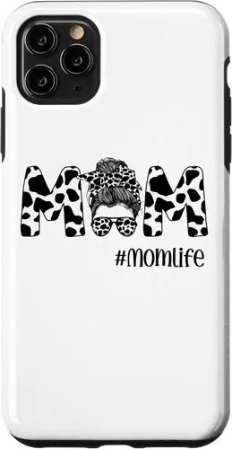 Vista 13 de iPhone 16 Funny Women Mom Life Cow Messy Bun Hair Bandana Glasses Case