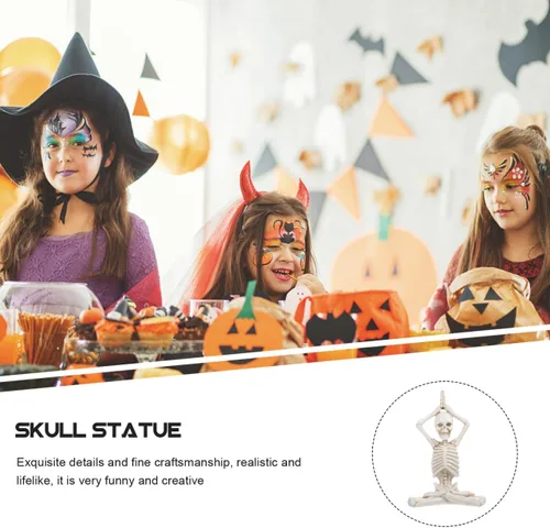 Vista 8 de LIFKOME Juego de aldea de Halloween, figura de esqueleto de yoga, estatua de esqueleto de yoga, meditación de Halloween, decoración de mesa de yoga