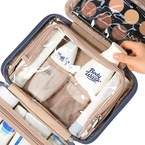 Vista 4 de NISHEL Neceser de viaje para mujer, organizador de artículos esenciales de maquillaje, estuche colgante para accesorios, cosméticos, Egeo-azul, M