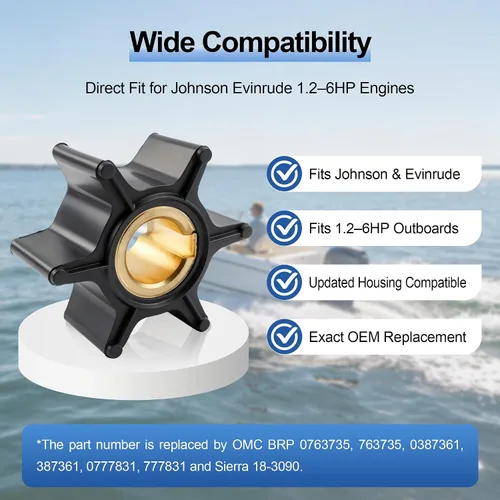 Vista 3 de Impulsor de bomba de agua 763735 para Jonshon Evinrude 1.2-6 HP Impulsor de bomba 763735