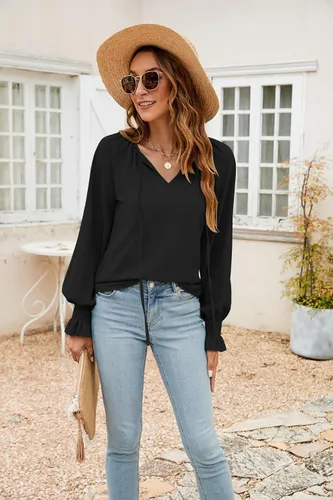Vista 2 de SimpleFun Blusa de verano de manga corta con cuello en V floral para mujer