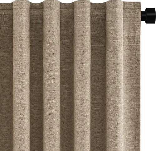 Vista 51 de Topfinel Cortinas opacas, blanco beige, 2 paneles, ventanas pequeñas, textura, mezcla de lino, bohemia, abedul, rural, gancho, bolsillo trasero