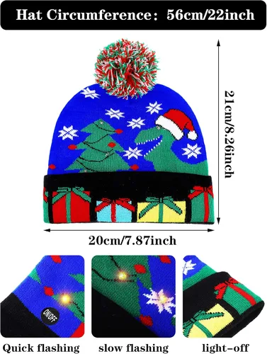 Vista 2 de SATINIOR 2 gorros de punto con luz LED de Navidad para fiestas de Navidad
