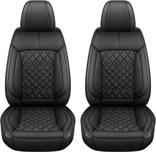 Vista 3 de Pariitadin Fundas de Cuero para Asientos de Automóvil Par Delantero, Impermeables, Transpirables, de Piel Sintética, Fundas de Asiento para B-Negro