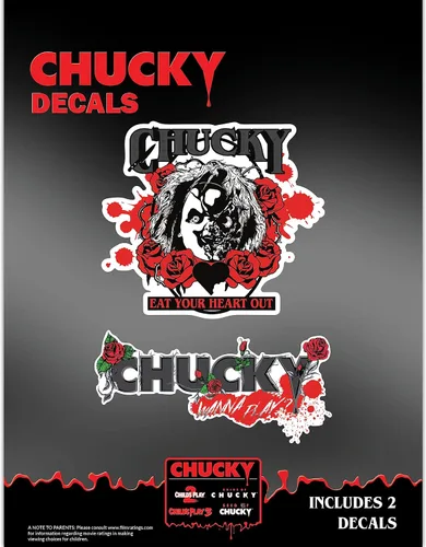 Vista 9 de Chucky Doll - Juego de 3 calcomanías de vinilo para coche, vaso, botella de agua, laptop, Halloween, terror, coche, calcomanías de cara de muñeca