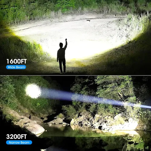 Vista 6 de Paquete de 2 linternas de 99000 lúmenes altos, linterna recargable LED súper brillante, 5 modos, IPX7 impermeable Flah Light para camping, hogar