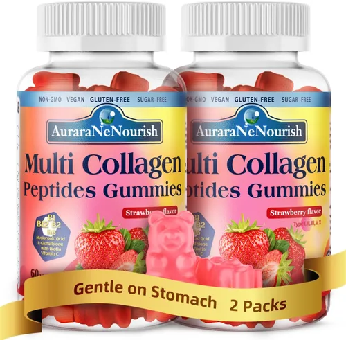 Vista 11 de Gomitas de péptidos de colágeno múltiple, sin azúcar, hidrolizadas, 5000 mg de proteína, tipo I, II, III, V, X, con biotina, ácido hialurónico