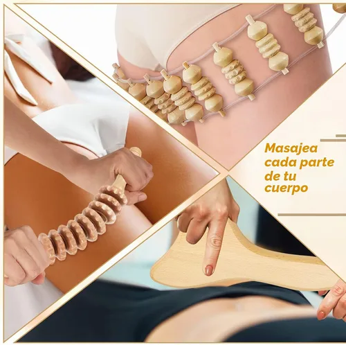 Vista 5 de Amylove Kit de maderoterapia 21 en 1, herramientas de masaje de terapia de madera, herramientas de terapia para esculpir el cuerpo, alivio del dolor