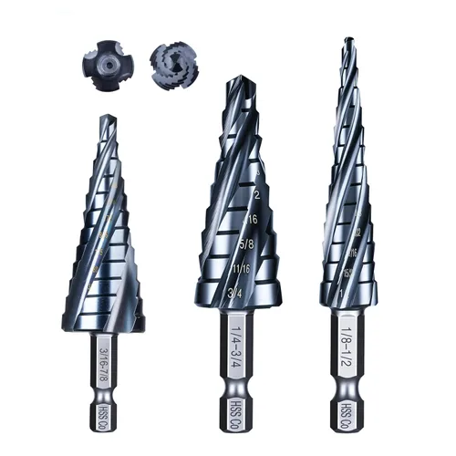 Vista 13 de toolant - Broca de cuatro espirales de cobalto (Pro), broca de paso Unibit lista para impacto, 1/4"-1-1/8", broca de paso hexagonal de 1/4 pulgadas