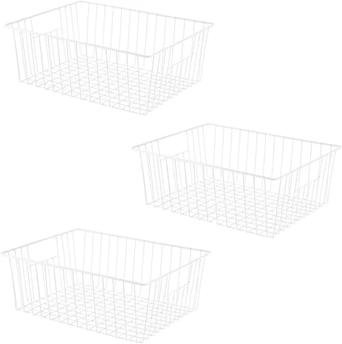 Vista 6 de Canastas organizadoras de almacenamiento de alambre de 16 pulgadas para congelador, cubo de refrigerador para el hogar con asas integradas