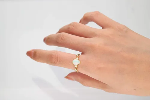 Vista 7 de Gin & Grace Anillo de oro amarillo de 14 quilates con diamantes reales (I1) con ópalo etíope natural joyería de trabajo diario para mujeres regalos