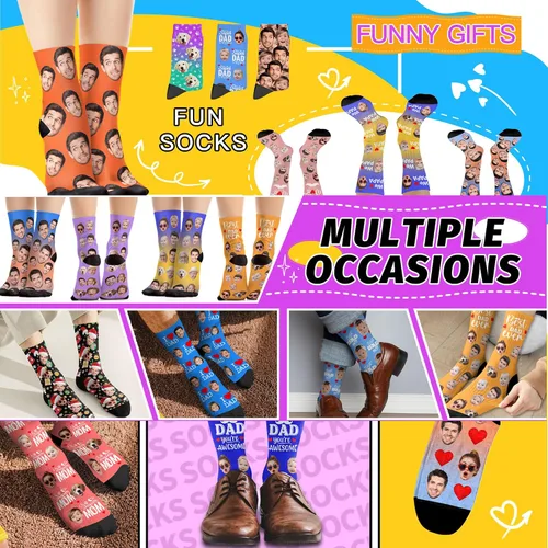 Vista 4 de Artsadd Calcetines personalizados Divertidos calcetines personalizados con imagen Regalos para hombres, papá, Día del Padre, cumpleaños