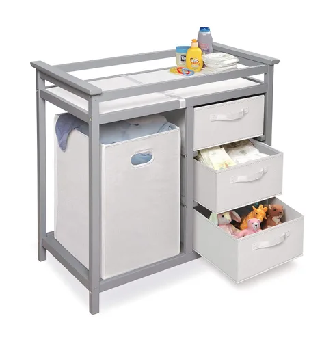 Vista 6 de Badger Basket - Mesa moderna para cambiar a los bebés, con canasta para la ropa sucia Gris/Blanco