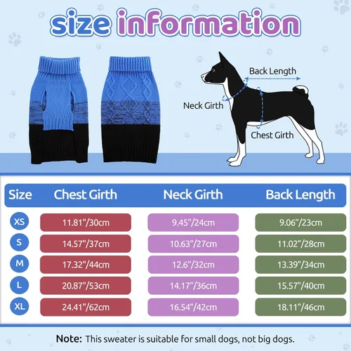 Vista 3 de ASENKU Suéter cálido para perros pequeños y medianos, suéteres para mascotas para ropa de perro en otoño e invierno, suéter grueso con cuello Azul
