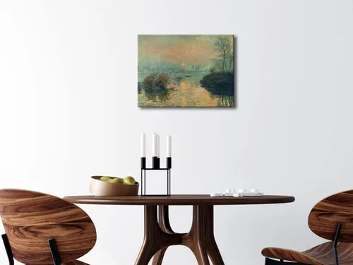 Vista 4 de Wieco Art Lienzo decorativo para pared, puesta de sol en el sena en Lavacourt, efecto invernal por Claude Monet, pinturas al óleo, impresiones