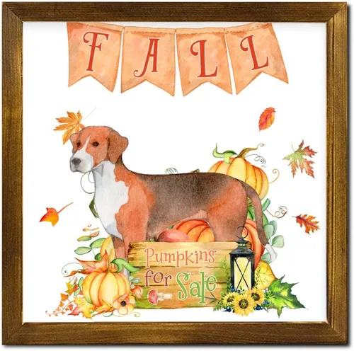 Vista 8 de Fall Pumpkins Sale with Japanese Spitz Dog Framed Wooden Signs Harvest Festival Hanging Wall Art Sign Farmhouse Wall Art Hanging Decor for Women