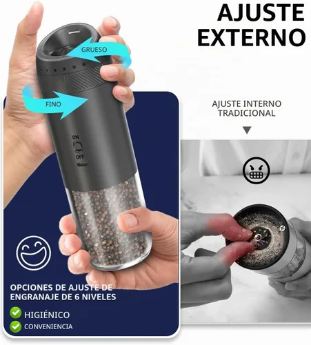 Vista 2 de CIRCLE JOY Juego de molinillo eléctrico recargable de sal y pimienta con base, molinos de pimienta automáticos con recipiente de 3.7 fl oz, grosor