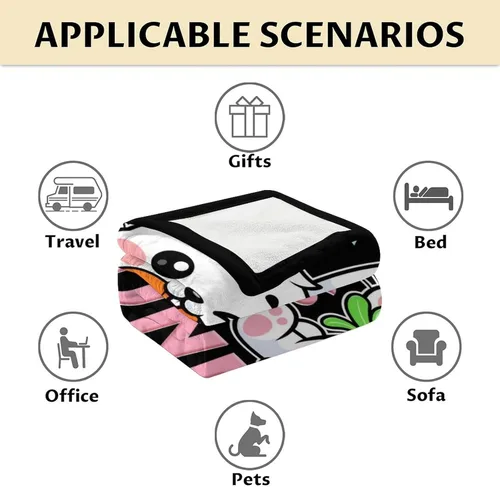 Vista 6 de Manta de conejo para regalar – Manta de 40 x 30 pulgadas para niños y niñas, manta negra suave y mullida para regazo y silla