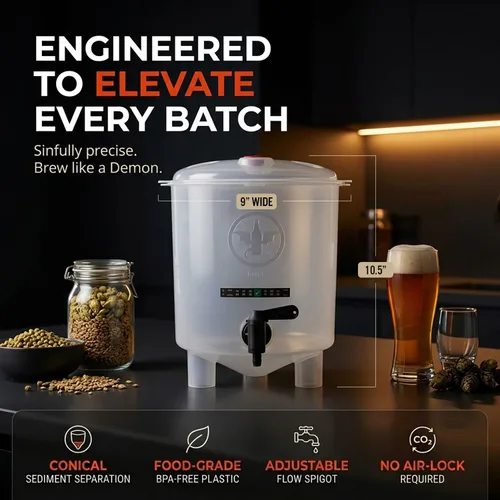 Vista 4 de Kit de cerveza premium con botellas: fermentador cónico elimina los sedimentos y hace una cerveza casera de gran sabor - Recetas Pilsner, Stout e