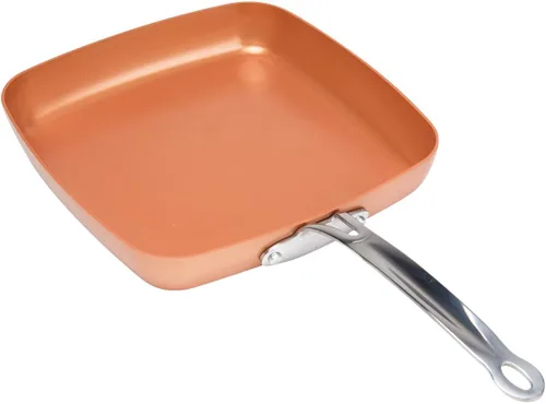 Vista 3 de MasterPan Sartén cuadrada antiadherente de cerámica de 9.5 pulgadas en tono cobre