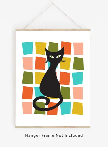 Vista 2 de WESTBROOK DESIGN STUDIO Impresión artística moderna de mediados de siglo con diseño de gato atómico, decoración abstracta sin marco, 11 x 14