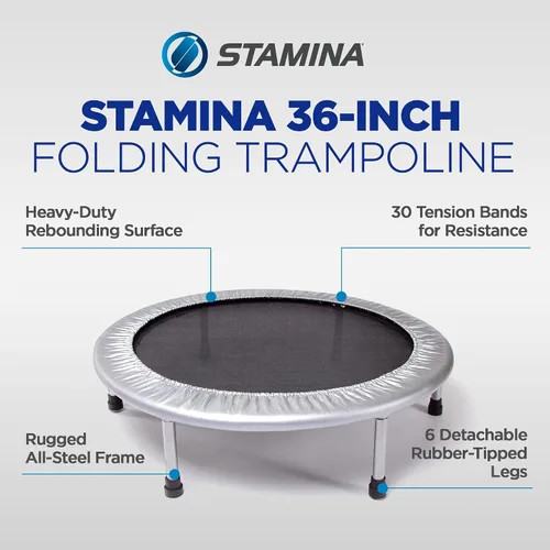 Vista 2 de Stamina 36" Foldable Mini Trampoline Rebounder for Adults with Smart Workout App, Black - Portable Fitness Equipment for Home Gym, Cardio and