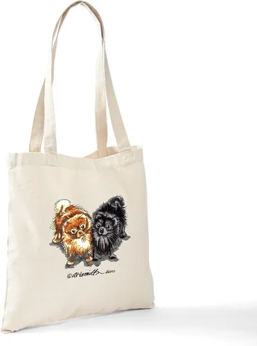 Vista 6 de CafePress Bolso de compras beige natural reutilizable de la lona de Pomerania del bolso de asas rojo negro