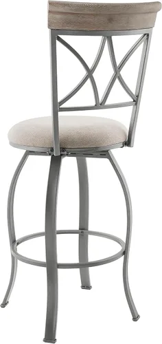 Vista 9 de Powell Hamilton Taburete giratorio de 30 pulgadas de altura de asiento con asiento tapizado gris claro y respaldo de madera Greywash