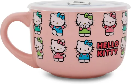 Vista 11 de Silver Buffalo Sanrio Hello Kitty Gato Negro - Taza de sopa de cerámica con tapa ventilada para helado, cereal, bebidas Capacidad de 710 cc