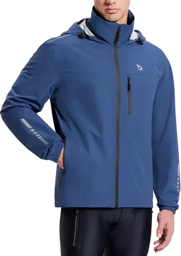 Vista 21 de baleaf Chaqueta impermeable para hombre con capucha ligera reflectante A-Negro