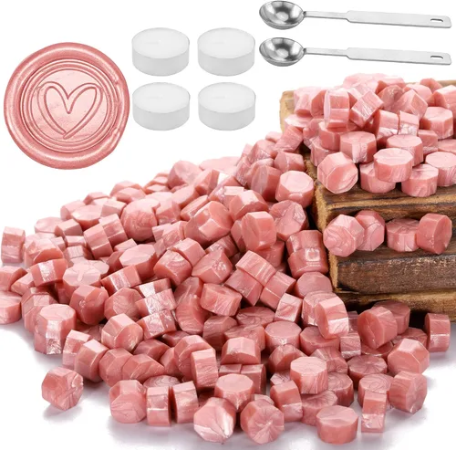 Vista 18 de Yoption - Juego de 300 cuentas de cera octágona, con 2 cucharas de fusión y 4 velas para sobres de invitación de boda, envoltura de regalo (negro)