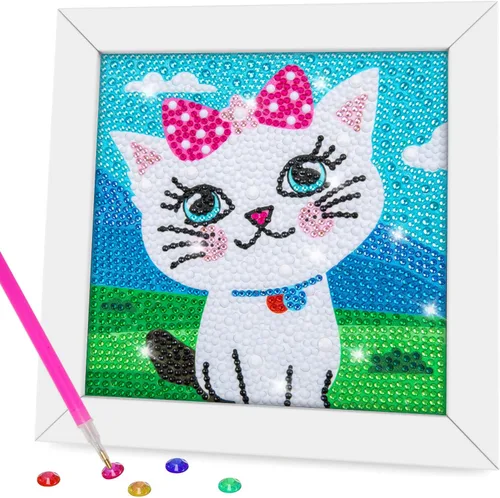 Vista 13 de QEUOYSS Kit de arte de diamantes para niños con marco de madera, arte y manualidades para niños de 6 a 8 a 10 a 12 años, fácil de hacer tú mismo