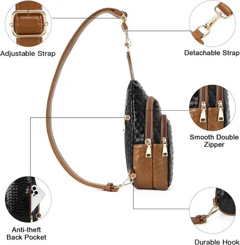 Vista 165 de Telena Riñonera pequeña para mujer, de cuero, cangureras, bolsa de pecho para mujer
