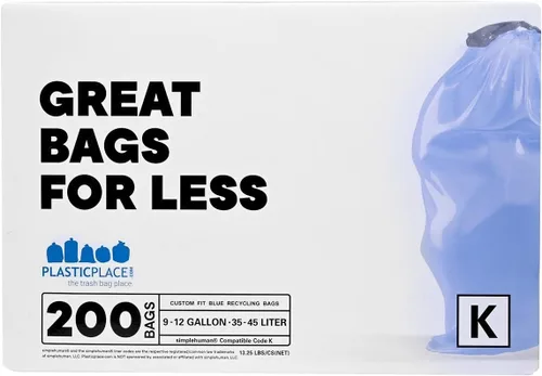 Vista 4 de Plasticplace Bolsas de basura de ajuste personalizado, compatibles con simplehuman Code K (100 unidades) con cordón azul tintado de 10 galones / 38