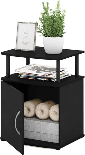 Vista 15 de Furinno Jaya - Mesita de noche con puerta, color ámbar y negro