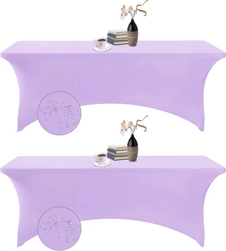 Vista 171 de Paquete de 2 fundas de mesa de elastano impermeables para mesas rectangulares, 6 pies, negras, elásticas, resistentes a manchas, para todas