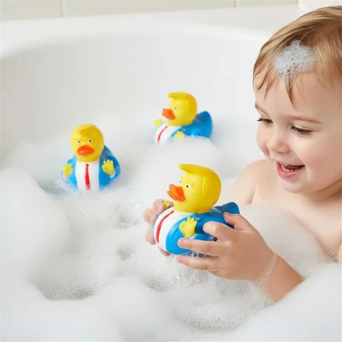 Vista 2 de Trump - Pato de goma para bebé, juguetes de baño, patos de goma, juguete divertido para niños, regalo para baño, pato, decoración de coche, regalos