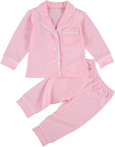 Vista 92 de Conjunto de pijama de manga larga con botones para niña pequeña, conjunto de ropa de dormir