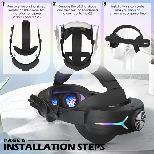Vista 7 de Orzero Head Strap Accessories Compatible for Quest 3 with Extended 8000mah Battery Pack - Enhanced Comfort and Extended Gaming Time with RGB Light