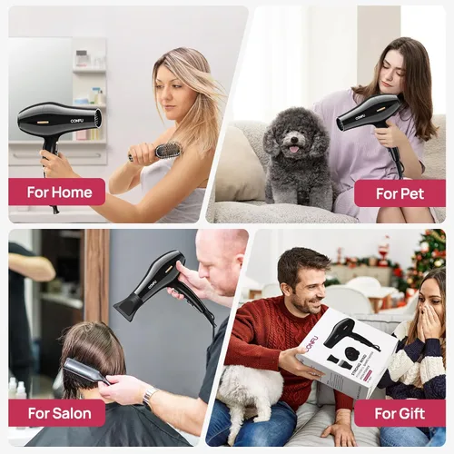 Vista 7 de CONFU Secador de pelo, secador de pelo profesional iónico con difusor para mujeres y hombres, secado rápido 5X, potente y silencioso para un peinado