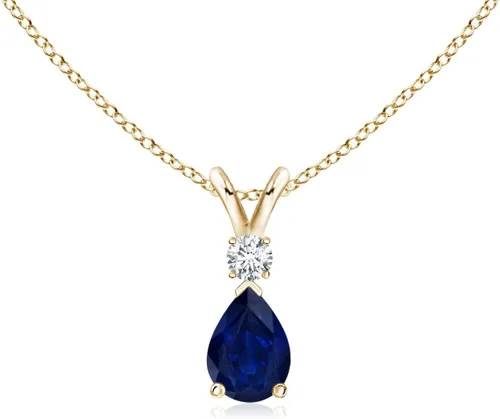 Vista 131 de Angara Colgante de lágrima de zafiro azul natural con diamante en plata/oro macizo de 14 quilates/platino Cumpleaños, compromiso, aniversario