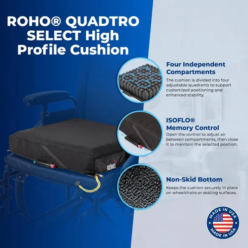 Vista 2 de Roho Quadtro Select QS67C - Cojín para asiento de silla de ruedas de alto perfil y posicionamiento de 11-12 x 13 pulgadas