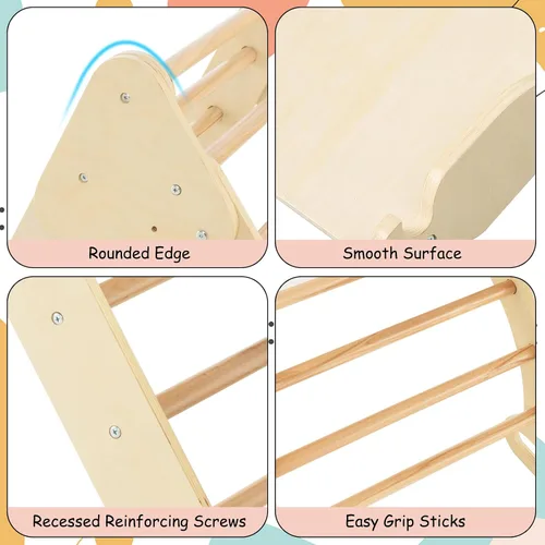 Vista 8 de Olakids Conjunto Triangular Pikler 7 en 1 Juguetes de Escalada para Niños Pequeños de 1 a 3 Años Interior Plegable de Madera Montessori Gimnasio